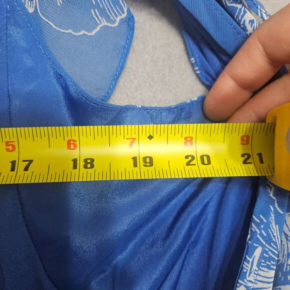 New Lulus Albion Blue Floral Maxi True Wrap Dress Size Large Flowy Formal - Picture 6 of 8